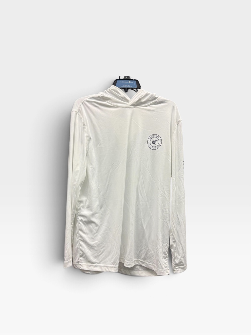 Caribbean Men’s White Hooded Long-Sleeve Swim Rash Guard shorts set
